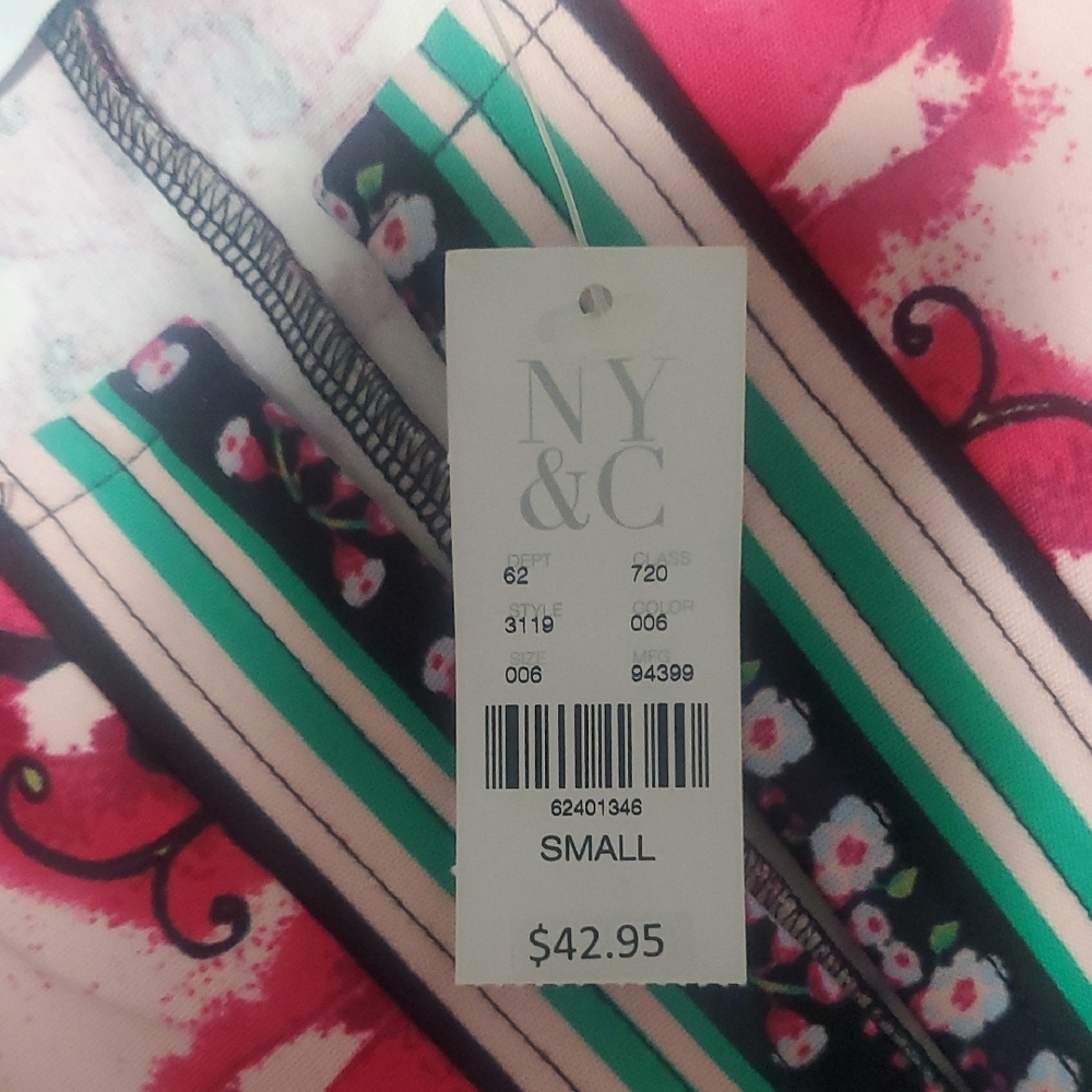 New York & Company Black Dress with Pink and Green Floral Center Panel - Picture 2 of 3